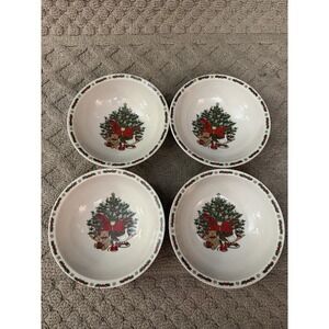 Set of 4 Vintage 1987 O'Christmas Tree Soup Bowls Ten Strawberry Street